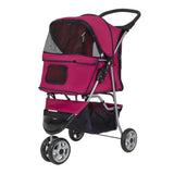 Deluxe Folding 3 Wheel Pet Stroller Dog Cat  Carrier w Cup Holder Tray -Red