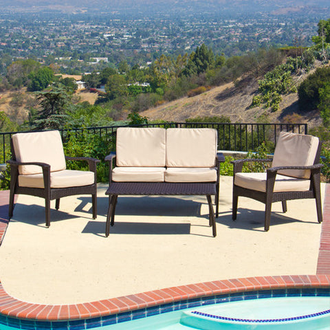 Outdoor Patio Furniture PE Wicker Luxury 4pcs Sofa Seating Set Yard Garden