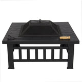 Outdoor 32" Metal Firepit Backyard Patio Garden Square Stove Fire Pit With Cover