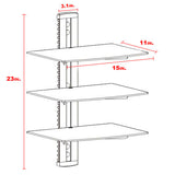 3 Tier Dual Glass Shelf Wall Mount Bracket Under TV Component Cable Box DVR DVD