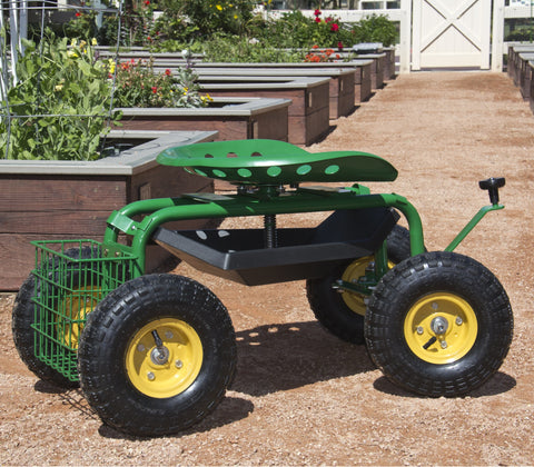 Garden Cart Rolling Work Seat With Tool Tray Heavy Duty Gardening Planting