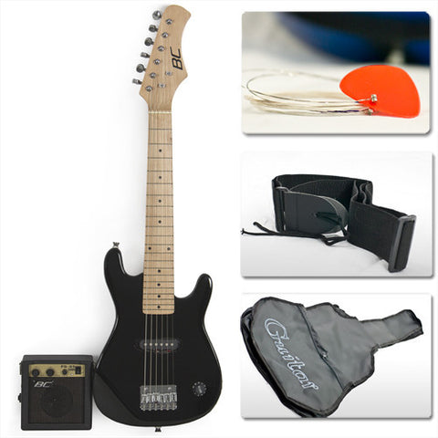 Electric Guitar Kids 30" Black Guitar With Amp + Case + Strap and More New